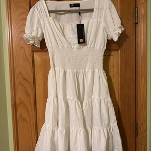 Elegant White Smocked Midi Dress